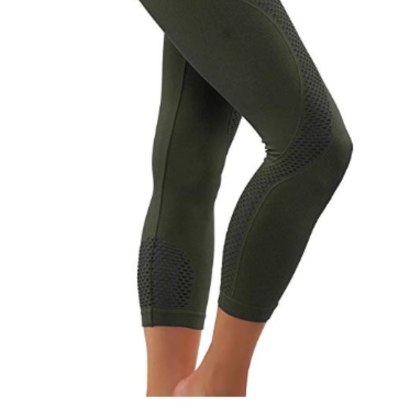 Solid armygren yoga leggings workout pants mesh 27 - Picture 5 of 6